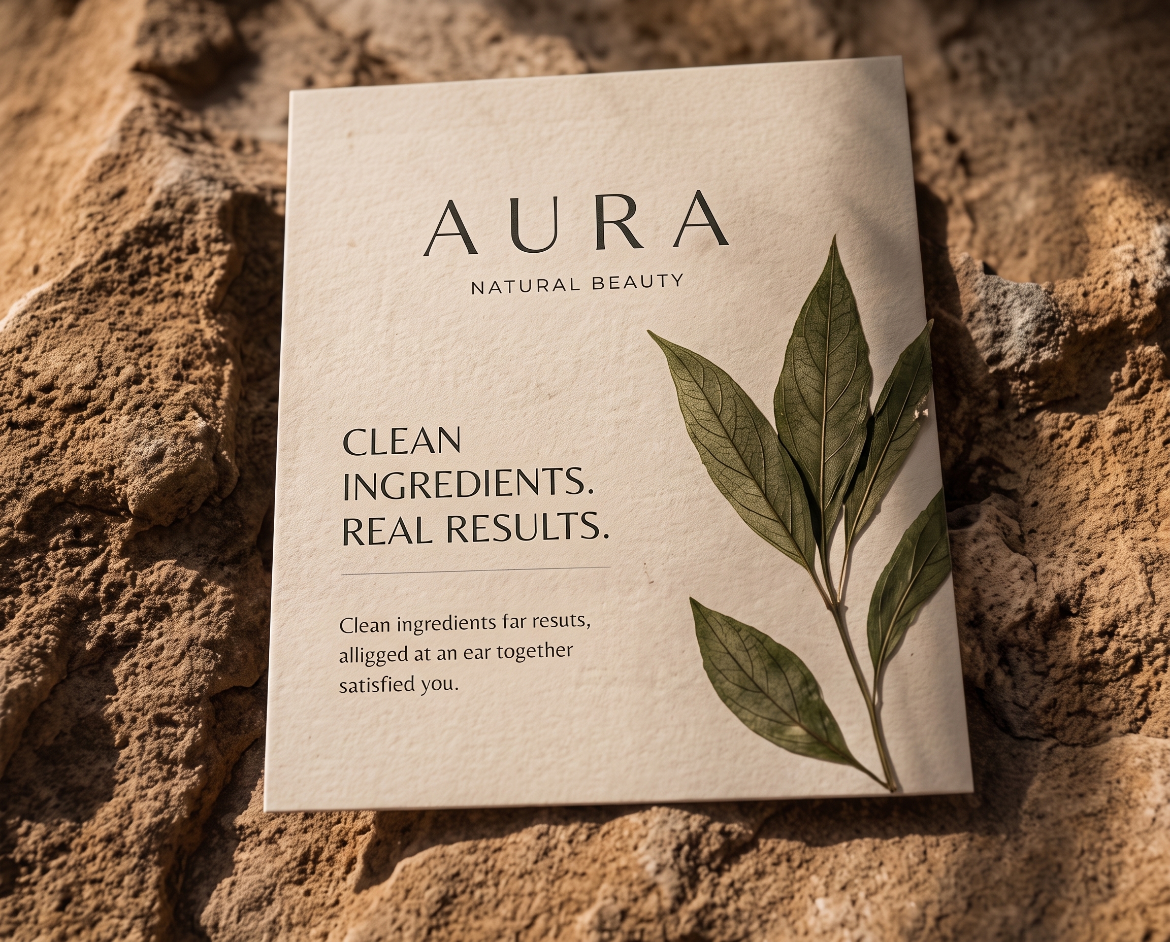 AURA printed card with a pressed leaf