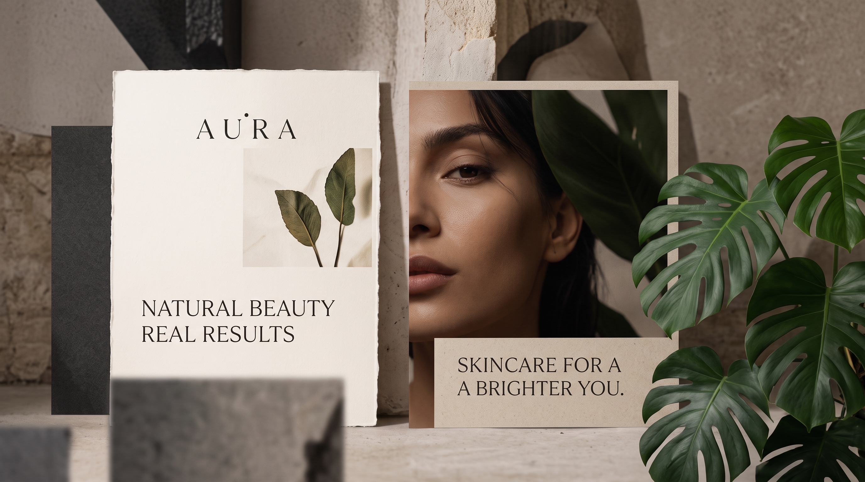 AURA printed campaign cards among leaves