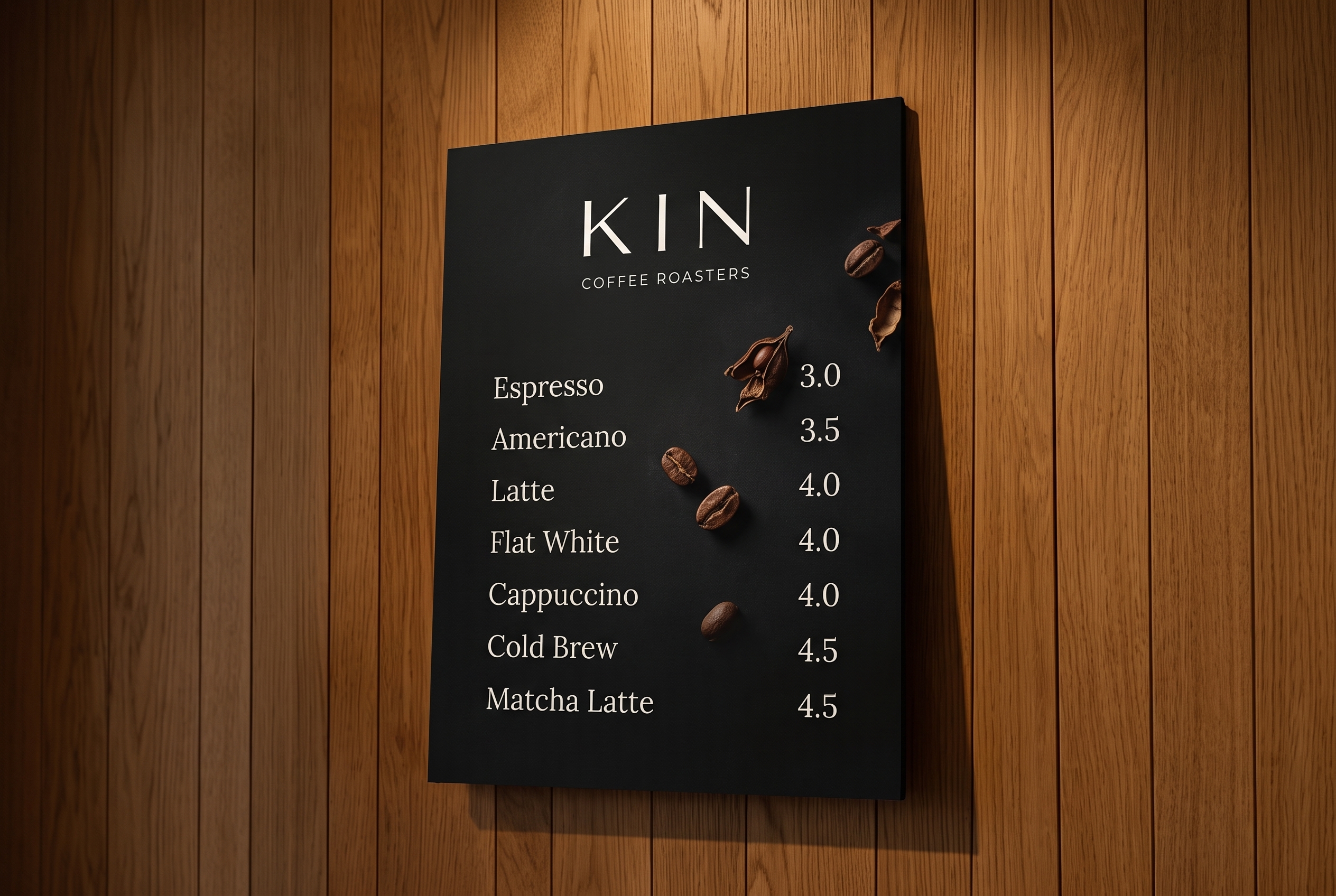 KIN menu board on oak